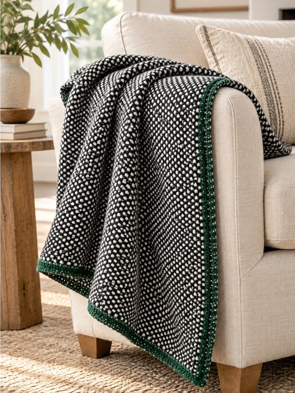 NEW Hearth & Hand with Magnolia Black Woven Stitched Edge Throw Blanket 50 x 60